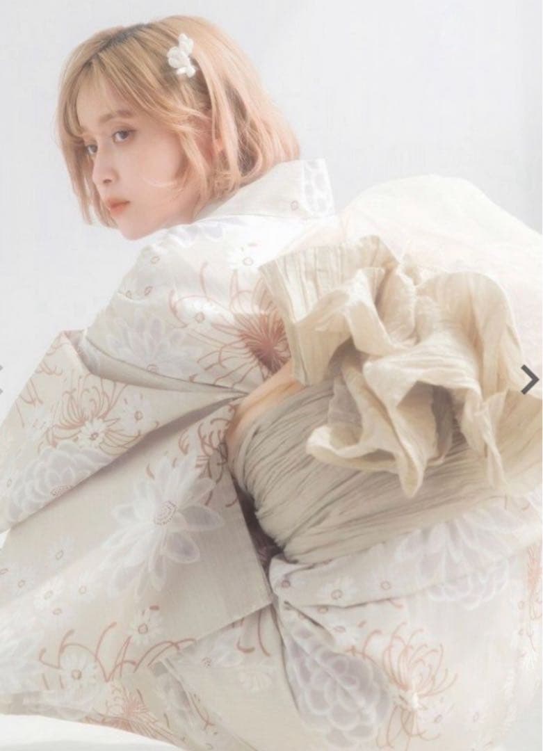 花柄白色浴衣・帯セット