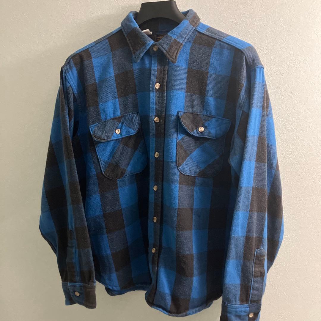 80s〜　Eddie Bauer ネルシャツ　青/黒✨　USA製