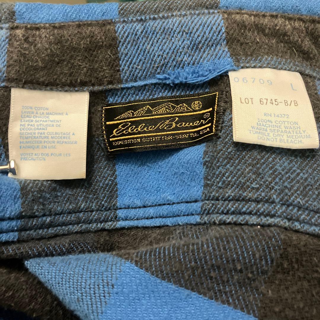80s〜　Eddie Bauer ネルシャツ　青/黒✨　USA製