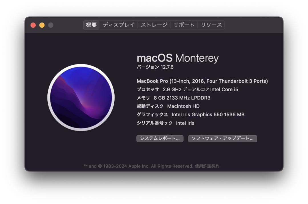 MacBookPro13 2016 TouchBar i5 8GB 256 本体