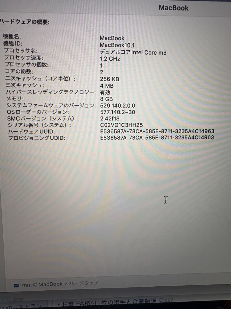 MacBook12 2017 m3 8GBSDRAM 256GBSSD 英配列