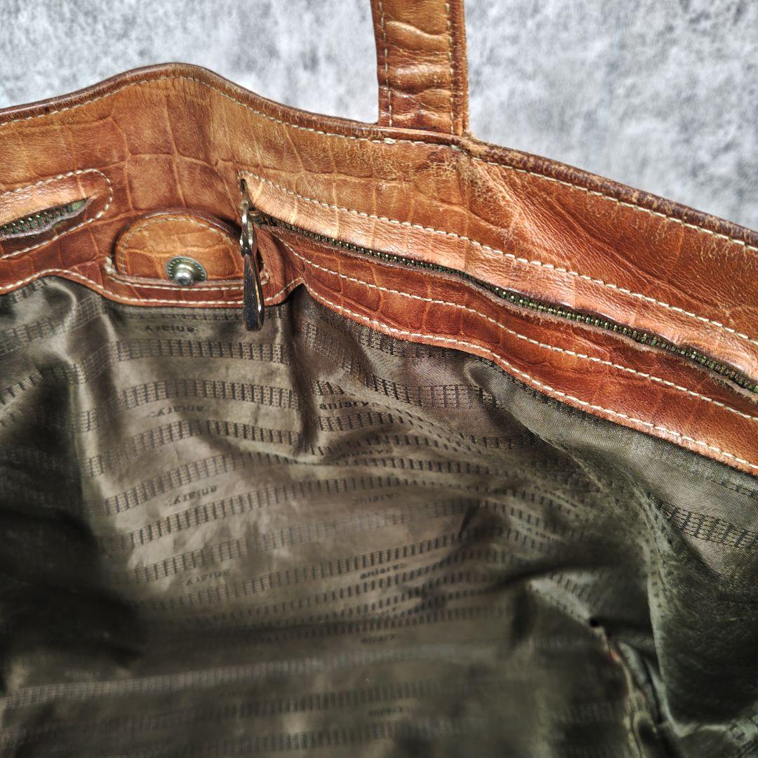 aniary アニアリ クロコ型押し レザートートバッグ ブラウン A4収納可