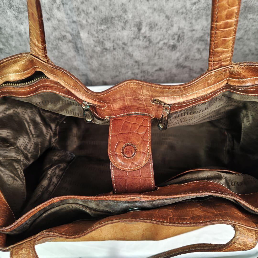 aniary アニアリ クロコ型押し レザートートバッグ ブラウン A4収納可