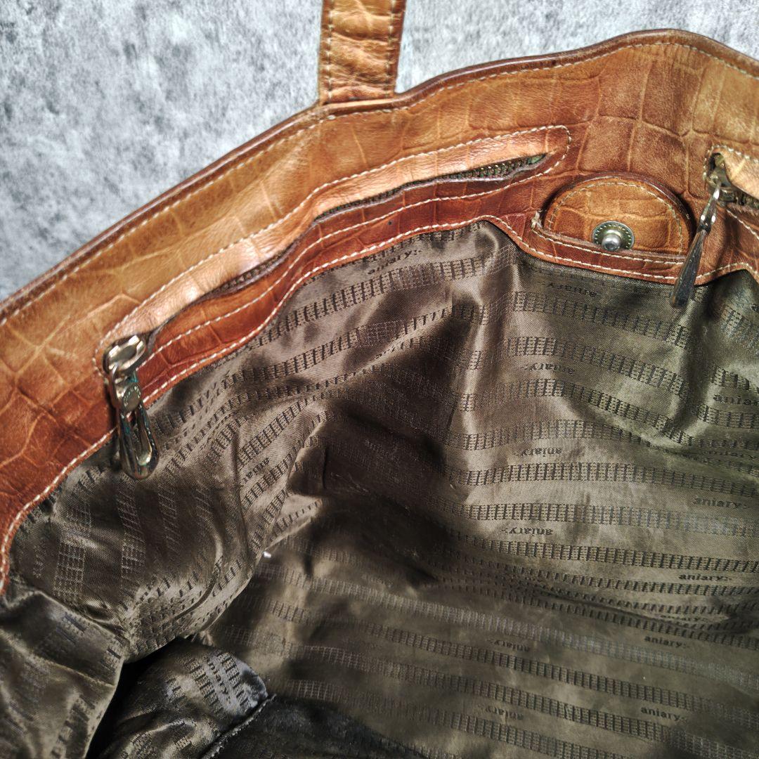 aniary アニアリ クロコ型押し レザートートバッグ ブラウン A4収納可