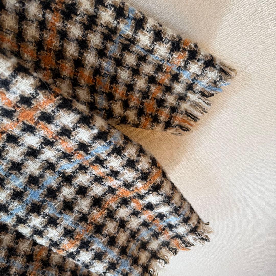 美品 イザベルマラン ミックスツイード ノーカラーコーディガン フリンジ
