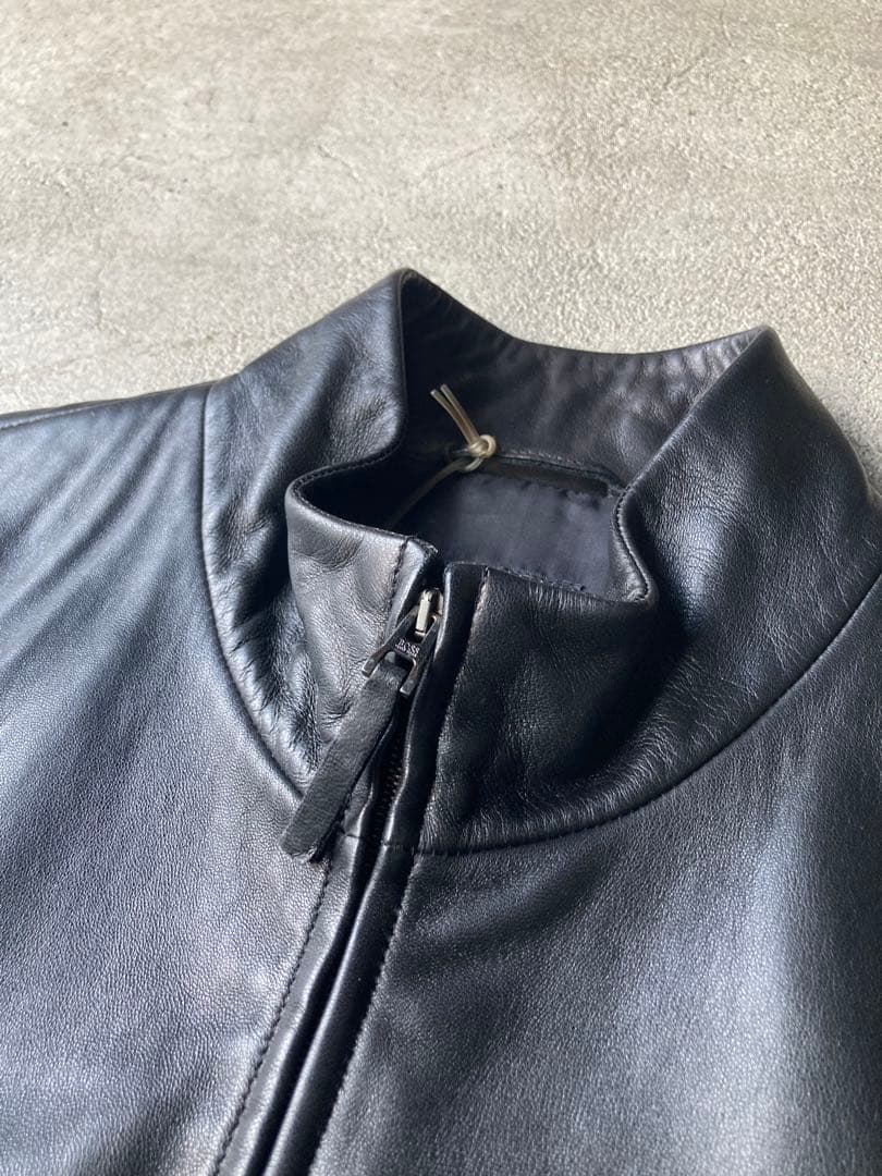 【美品】HUGO BOSS レザージャケット シングルライダース ブラック