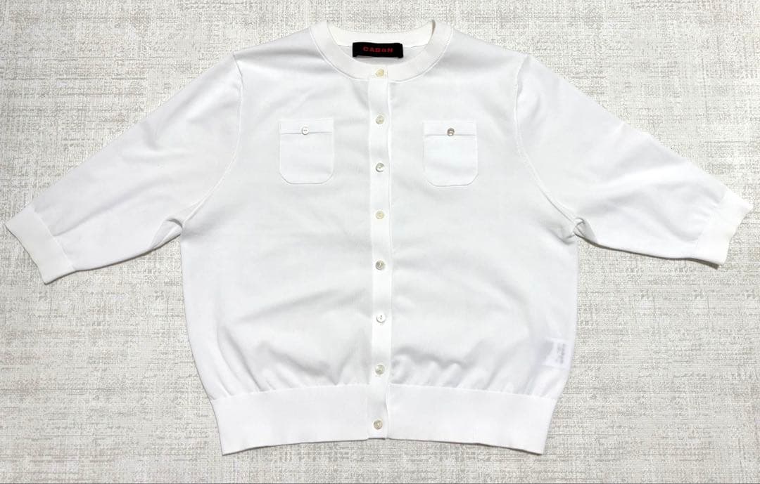 【美品】CABaN ファインポリエステル ハーフスリーブポケットカーディガン