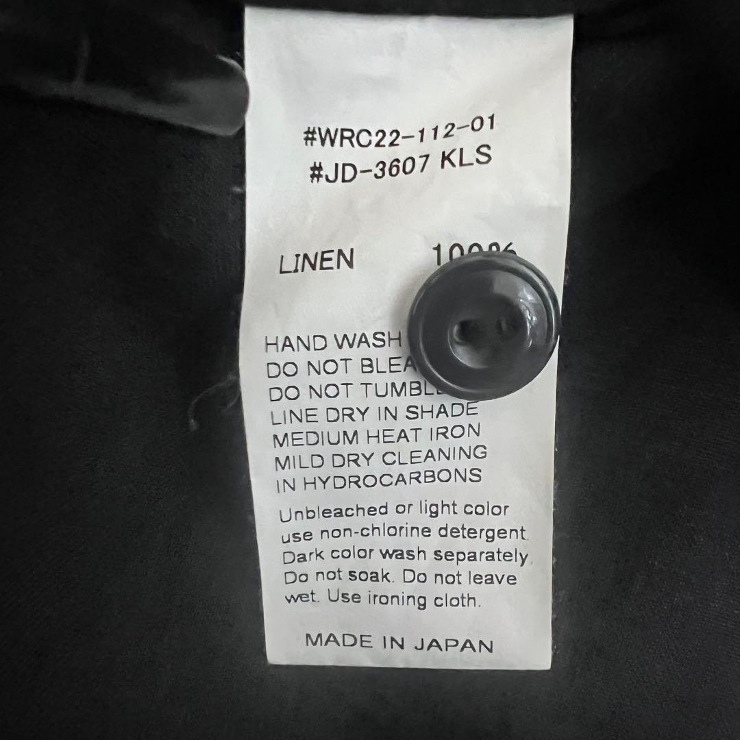 『希少サイズ』　DANTON バンドカラーシャツ　リネン100% 黒　【XL】