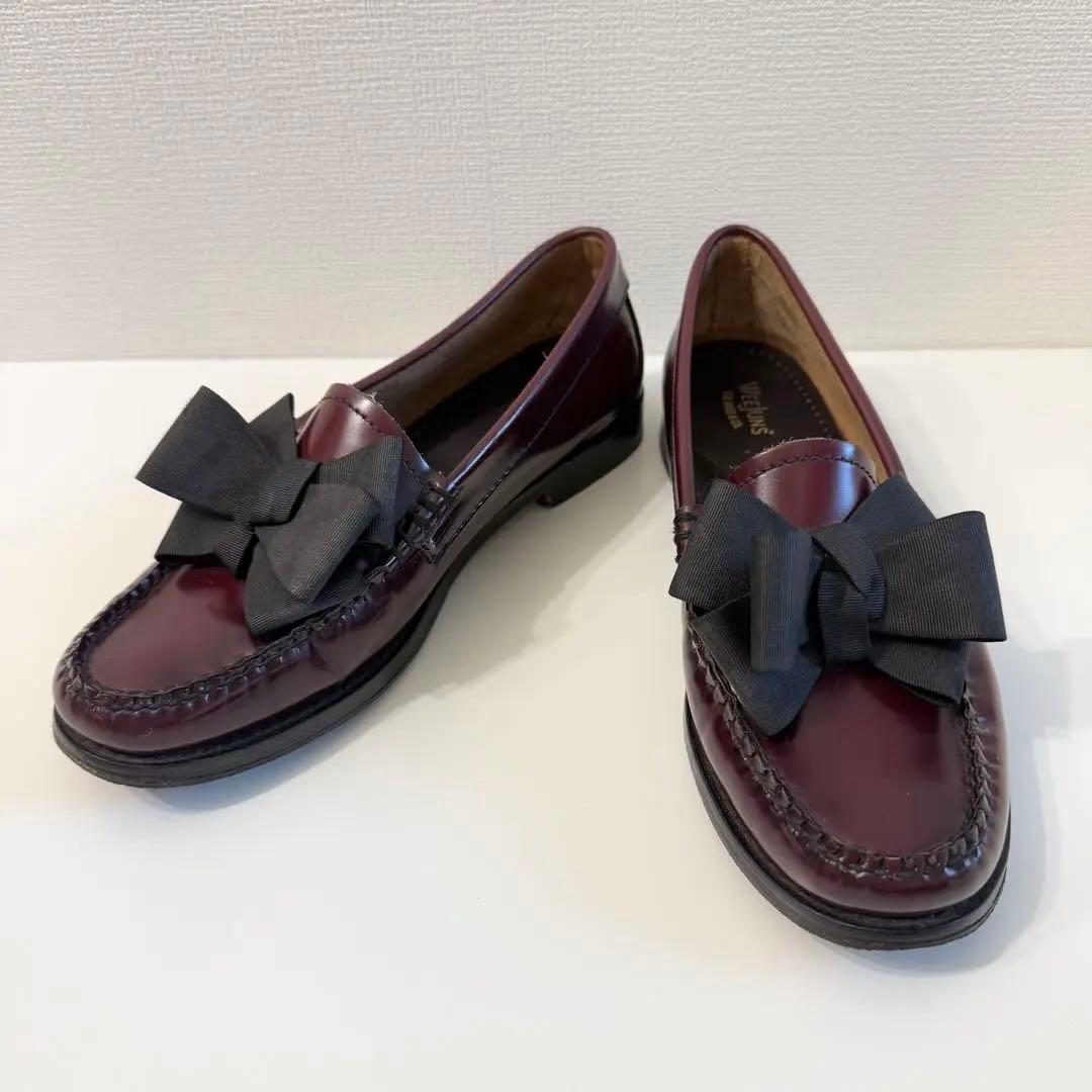 希少 G.H.BASS Weejunsリボン ローファー 24cm バーガンディ