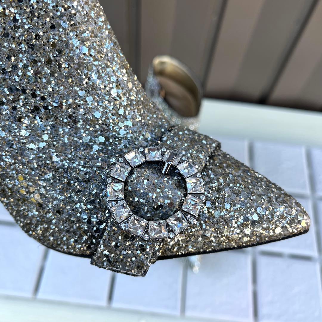 37 Jimmy Choo ショートブーツ　グリッター　ビジュー　ラメ　24