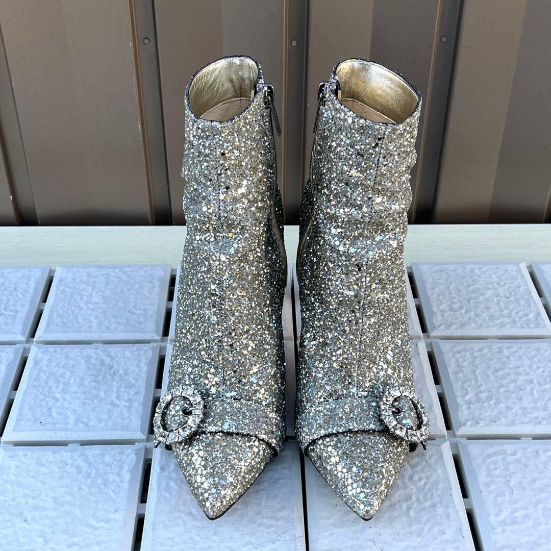 37 Jimmy Choo ショートブーツ　グリッター　ビジュー　ラメ　24