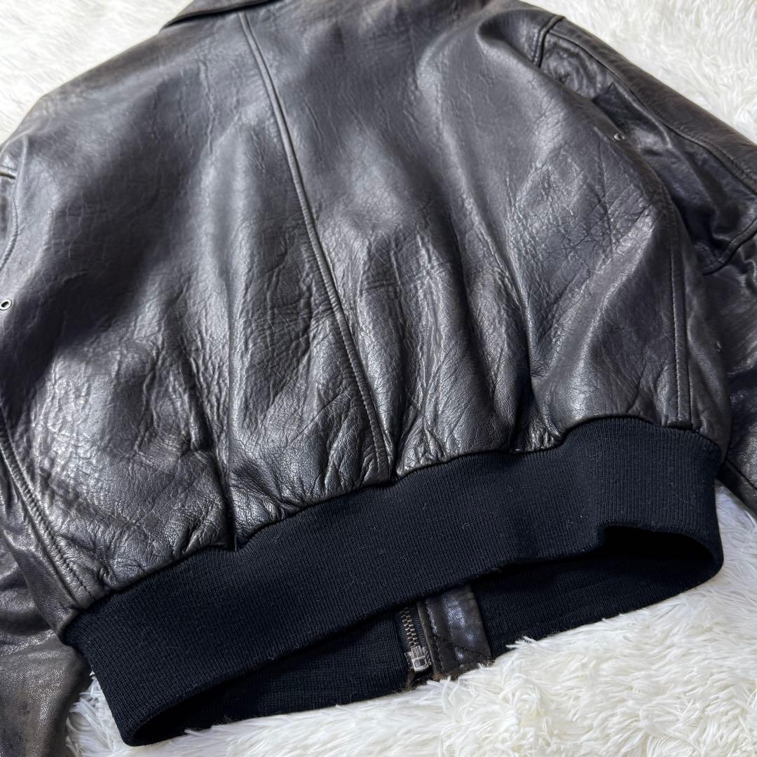 AVIREX A-2 ブラックレザー フライトジャケット メタルプレート 短丈