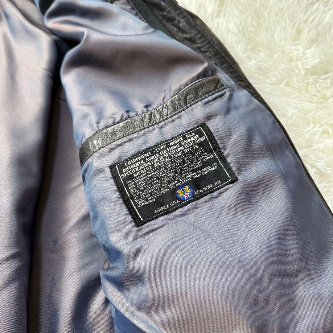 AVIREX A-2 ブラックレザー フライトジャケット メタルプレート 短丈