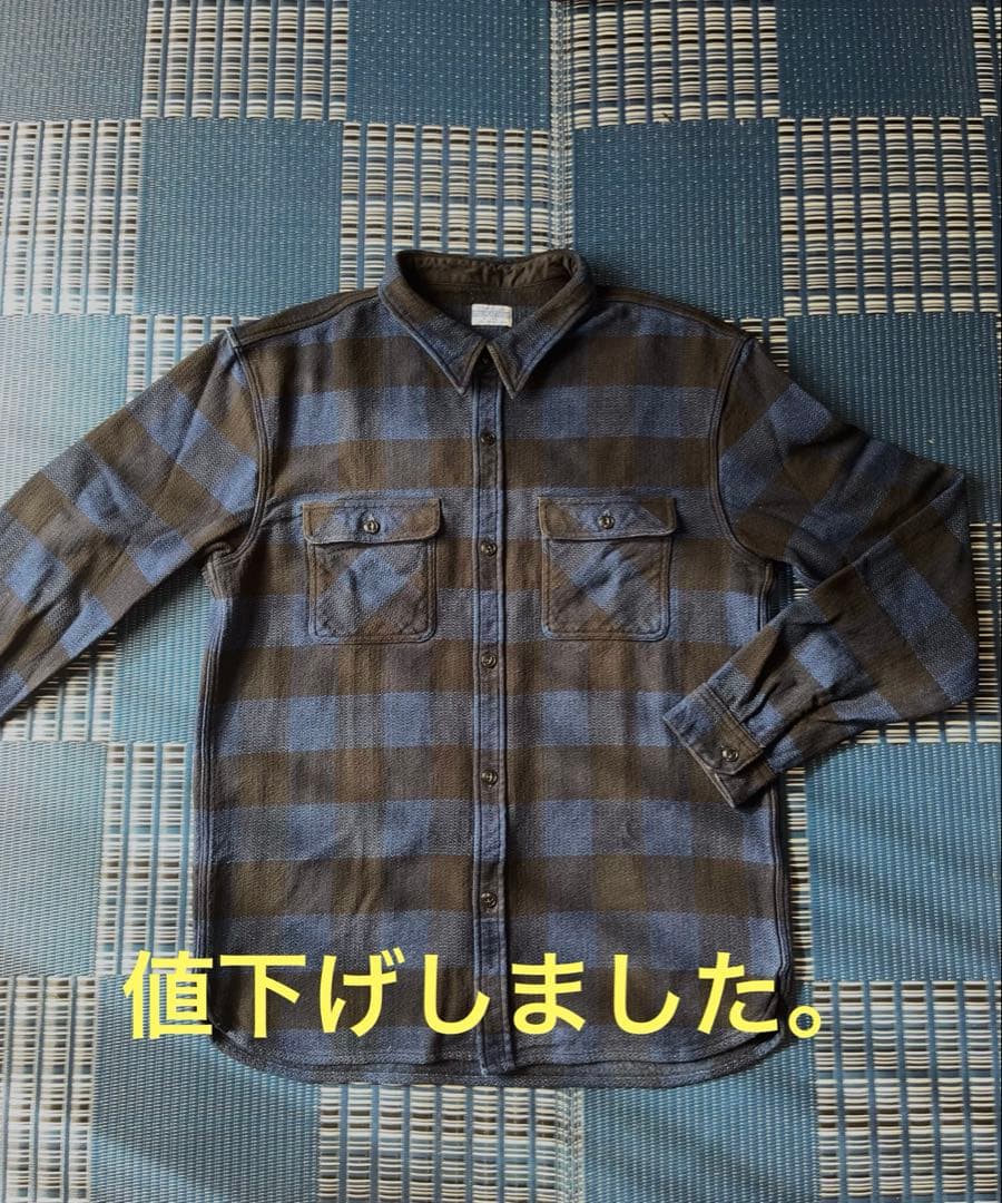 THE FLAT HEAD インディゴ染め ブロックチェック ネルシャツ