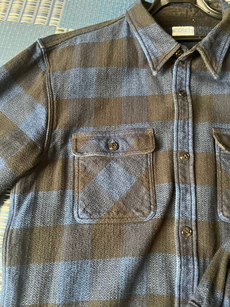 THE FLAT HEAD インディゴ染め ブロックチェック ネルシャツ