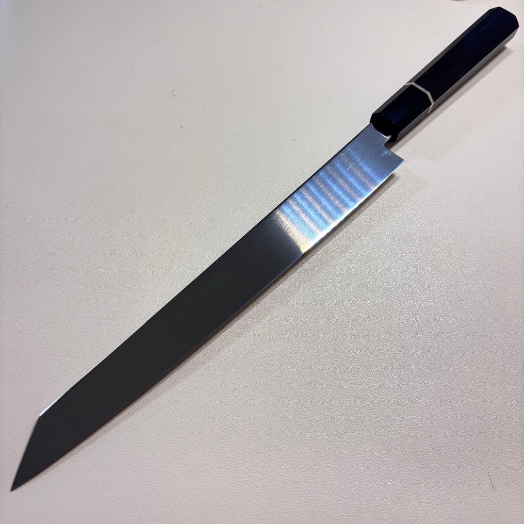 270mm 切付柳刃包丁 鏡面　黒檀黒水牛八角柄 刺身包丁 【全鋼】'ᗤ