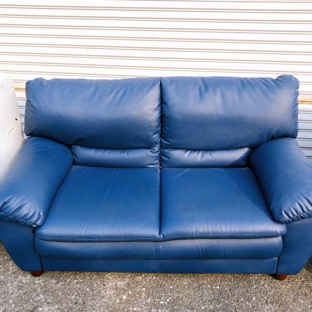 ☆レザー ネイビー 2人掛け ソファ