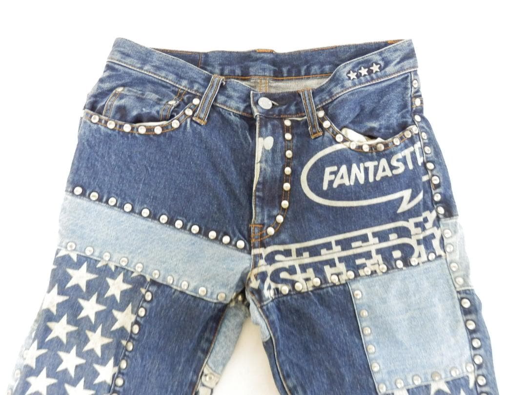 M1520 ヒステリックグラマー パッチワーク スタッズ フレアデニム