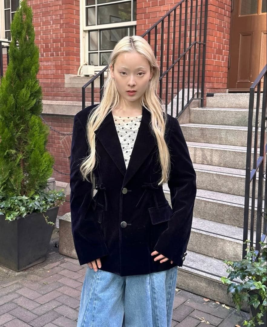 ジャケット・アウター RIBBON VELVET JACKET POPPY