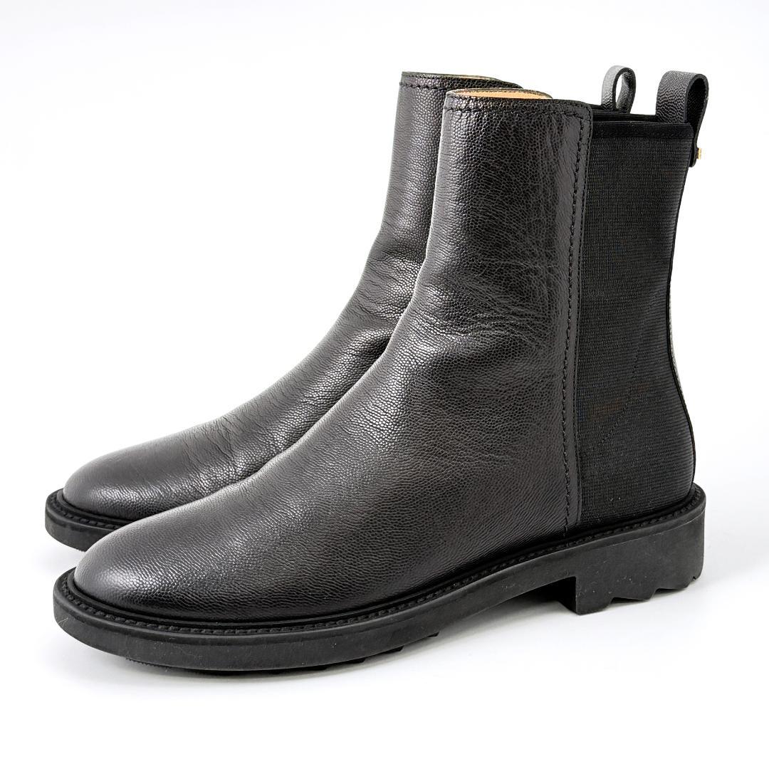 定価17万【極美品】フェラガモ サイドゴアブーツ　背面ロゴ ロゴ金具 23㎝ 黒