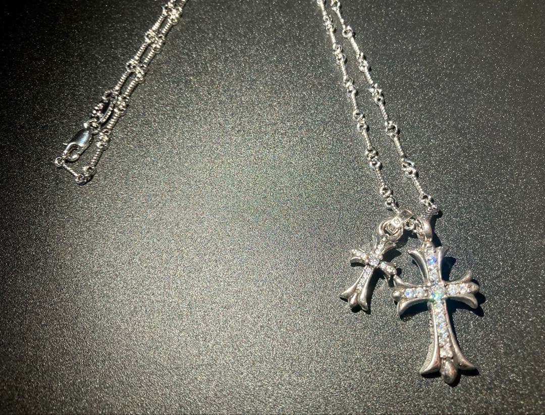 silver925 ダイヤ　ベビーファット　ダブルクロス　ネックレス　50㎝