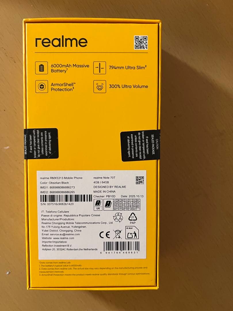 スマートフォン本体 realme Note 70T Obsidian Black 4GB+64GB