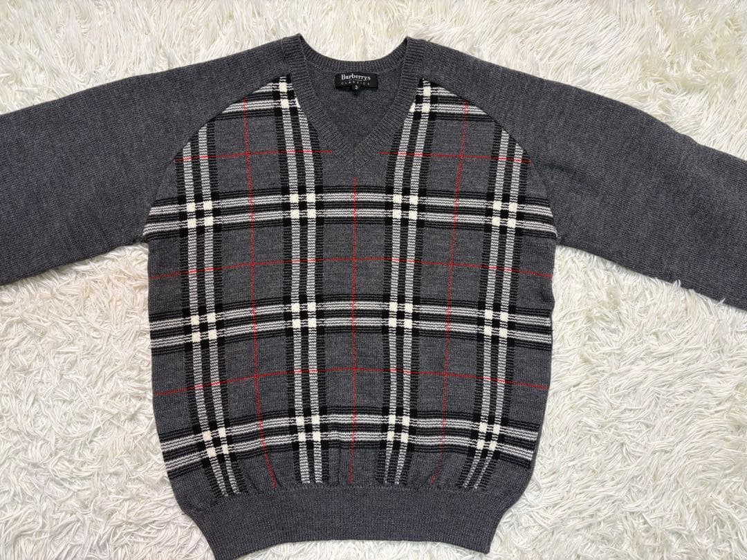 Burberrys ノバチェック Vネックニット グレー サイズ3