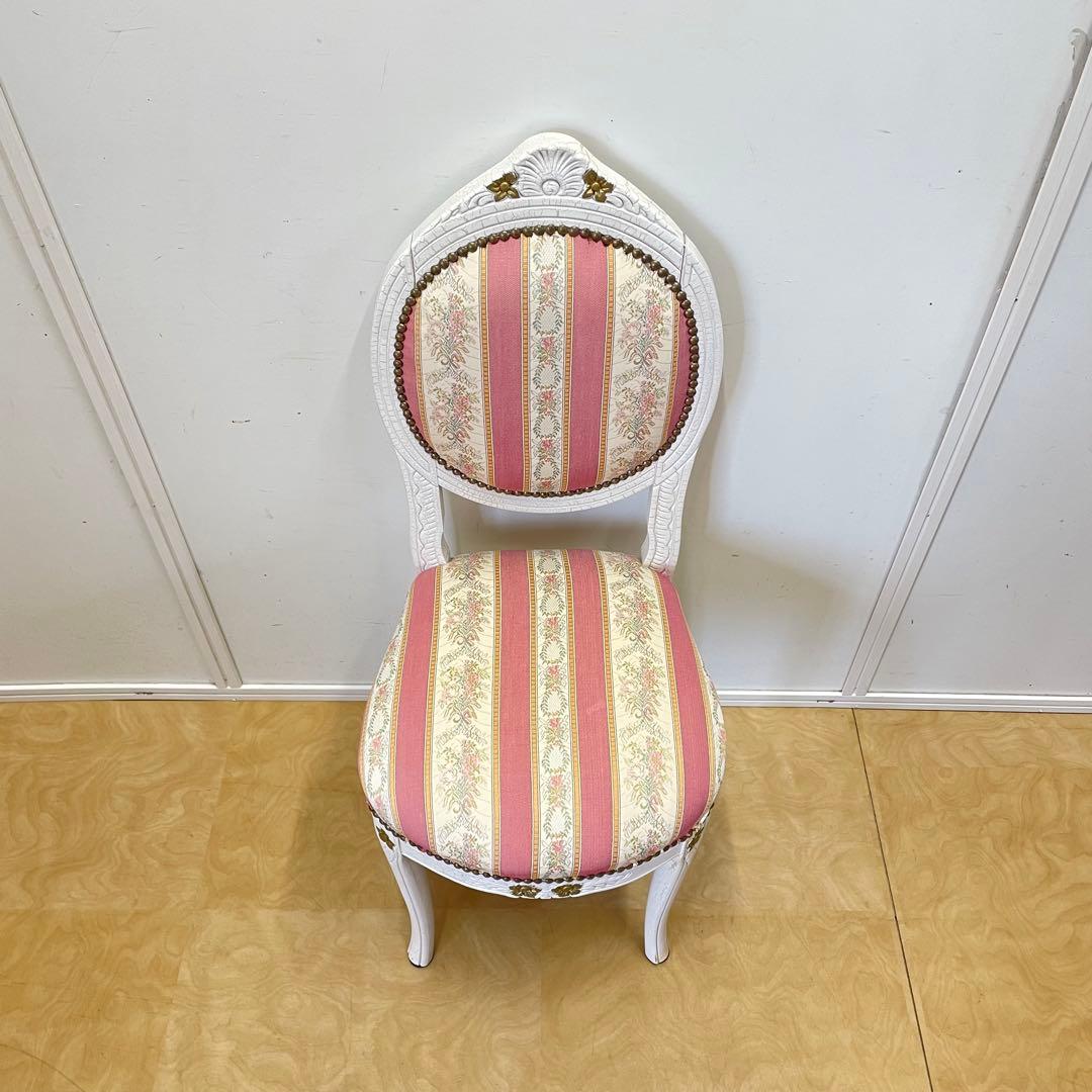 アンティーク調 チェア ロココ調 彫刻 鋲 白家具 椅子 イス 姫系 イタリア