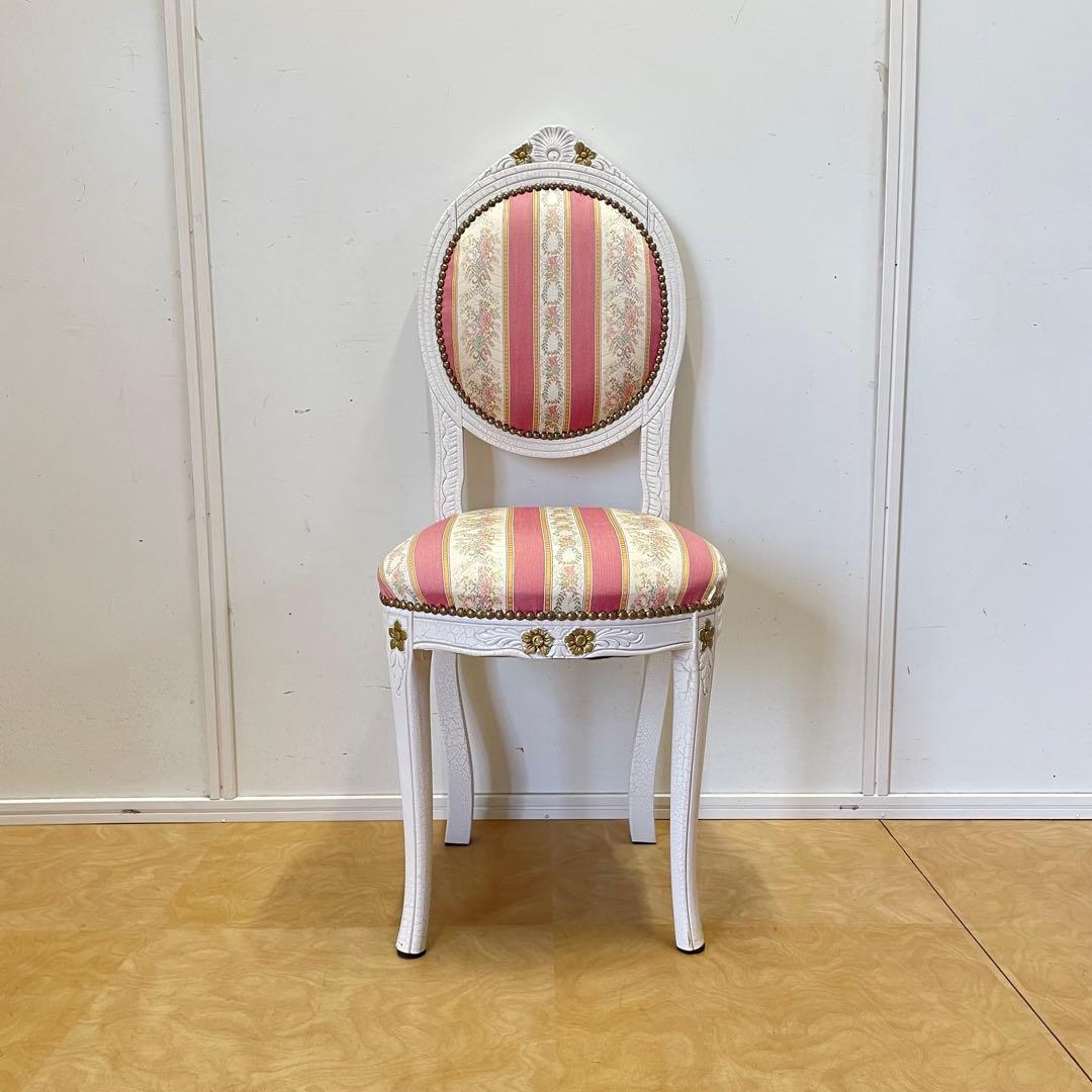 アンティーク調 チェア ロココ調 彫刻 鋲 白家具 椅子 イス 姫系 イタリア