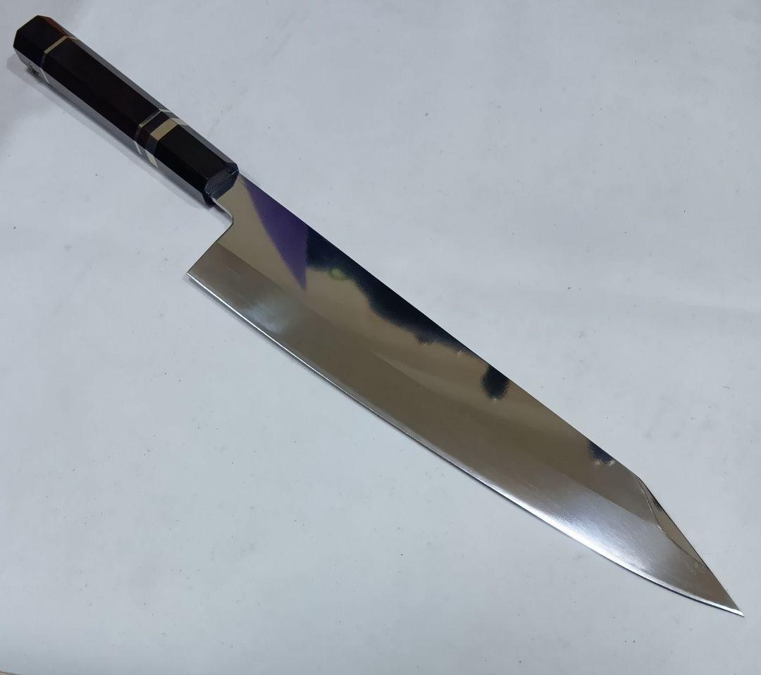 本焼 Ｖ金10号鋼 切付 牛刀 27cm ９寸 包丁 右片刃 鏡面 黒檀八角柄