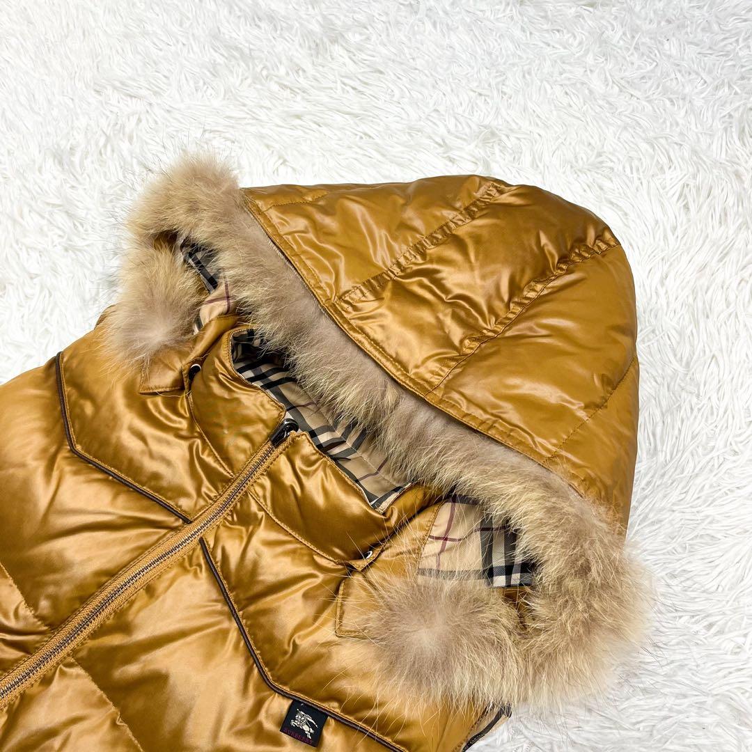 極美品 バーバリーロンドン ダウンベスト リバーシブル フード、ファー着脱可能