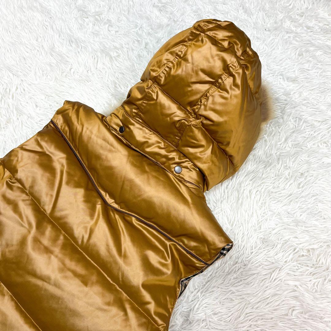 極美品 バーバリーロンドン ダウンベスト リバーシブル フード、ファー着脱可能