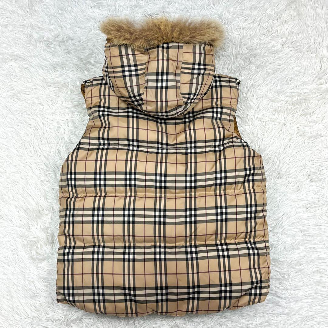 極美品 バーバリーロンドン ダウンベスト リバーシブル フード、ファー着脱可能