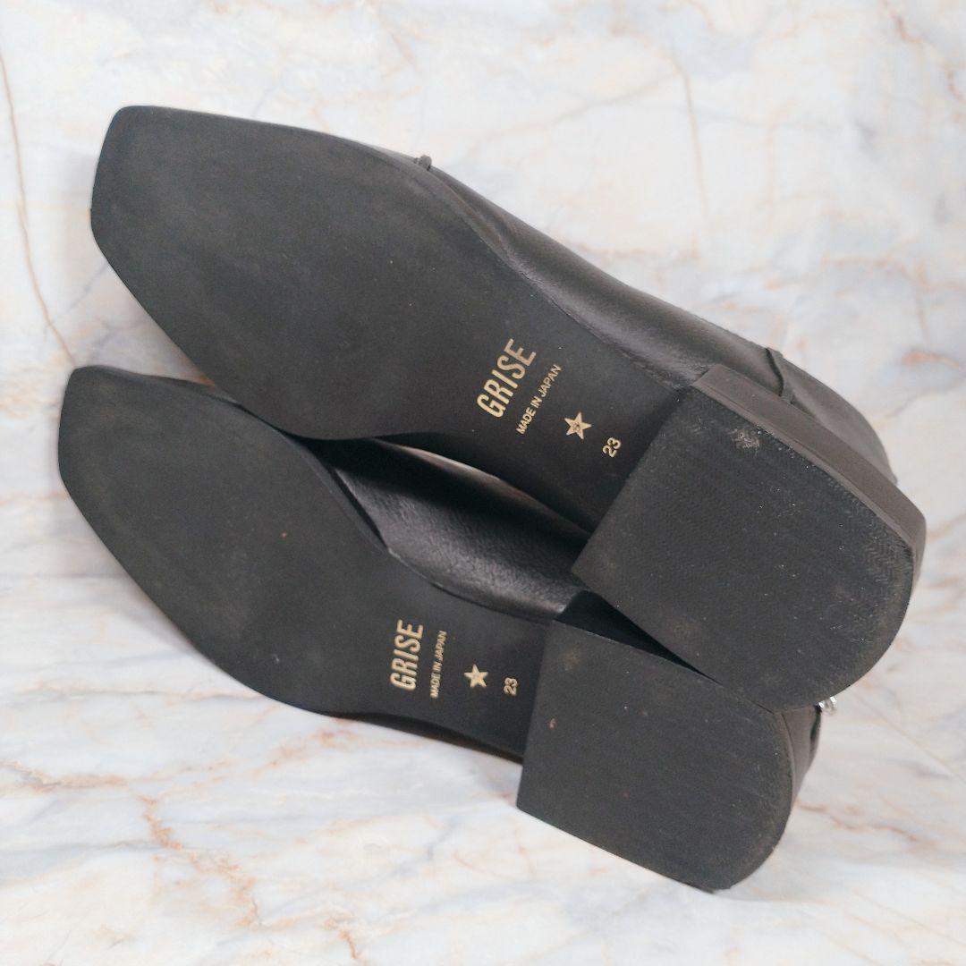 GRISE 日本製 レザースクエアクロスシームアンクルフラット 23 黒