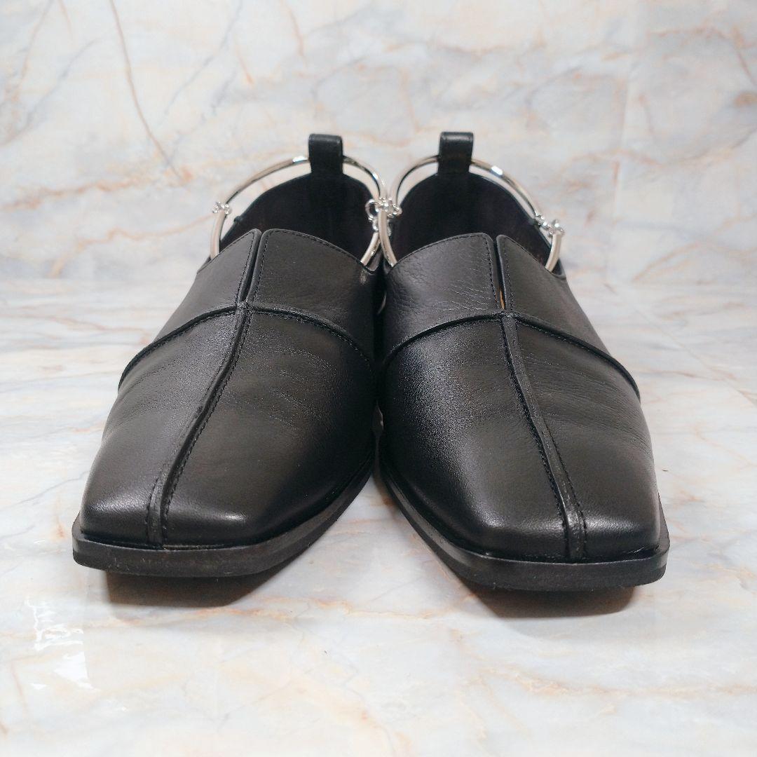 GRISE 日本製 レザースクエアクロスシームアンクルフラット 23 黒