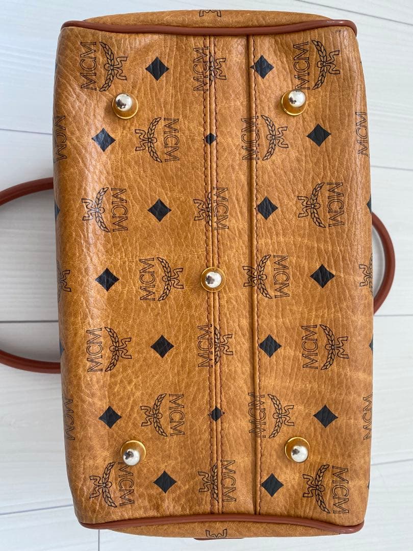 【美品】MCM★シボ革 ミニボストンバッグ ブラウン レザー