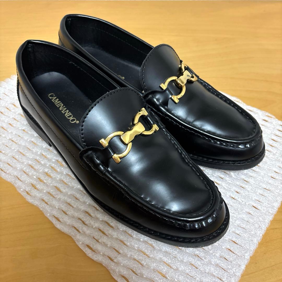 カミナンド　ビットローファー　レザー　ブラック×ゴールド　7サイズ