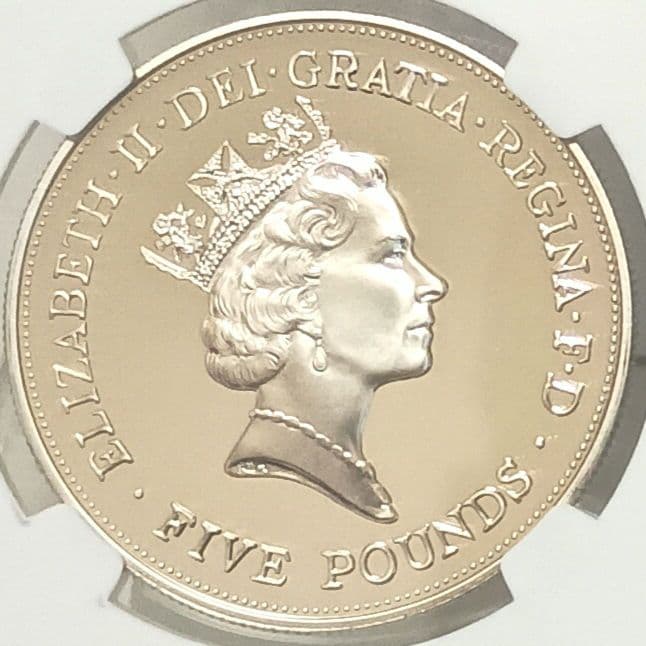 1990 クイーン・マザー 生誕90周年 5ポンド 銀貨 NGC PF69UC