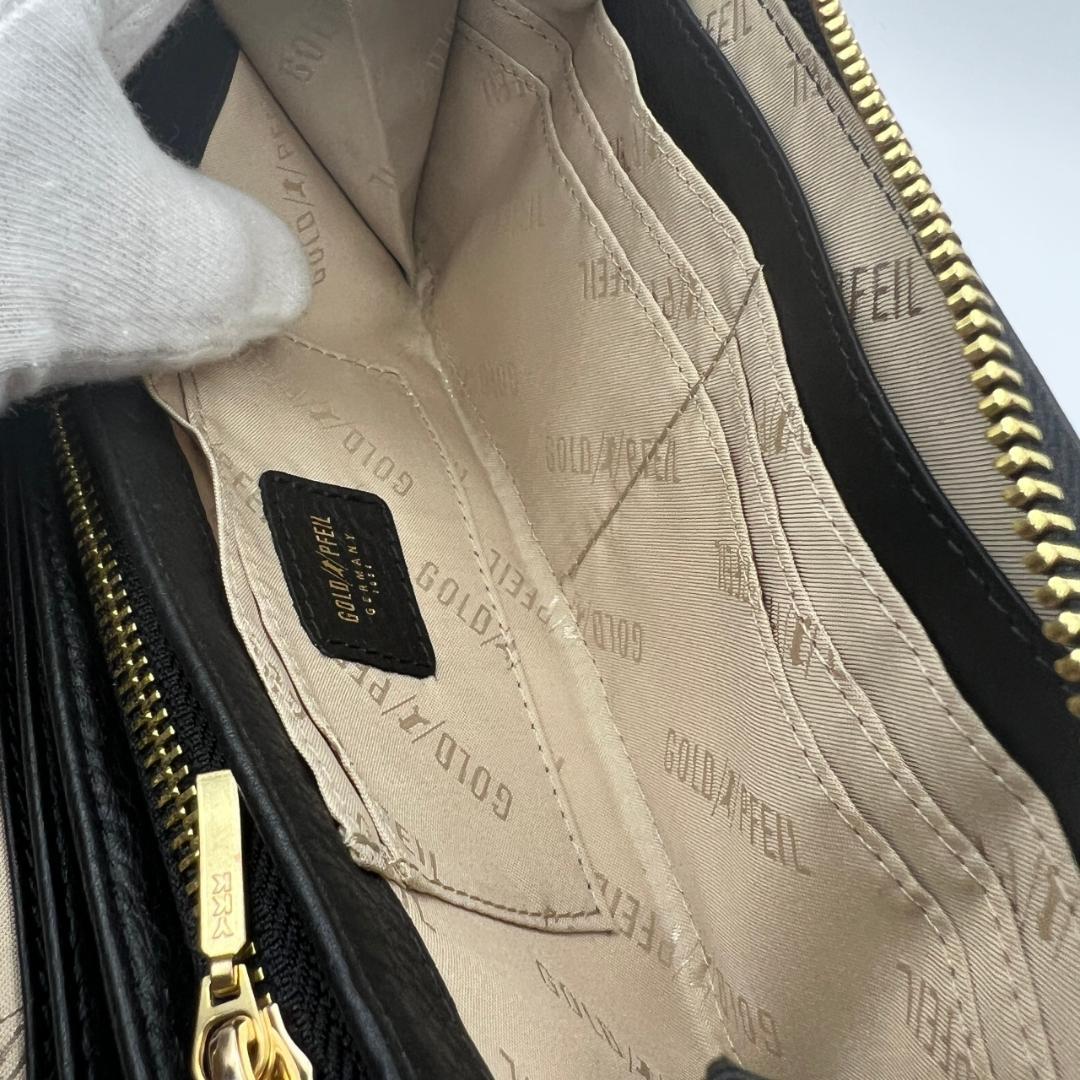 未使用ゴールドファイル☆ジッピーロングウォレット 長財布 型押しレザー 本革 黒