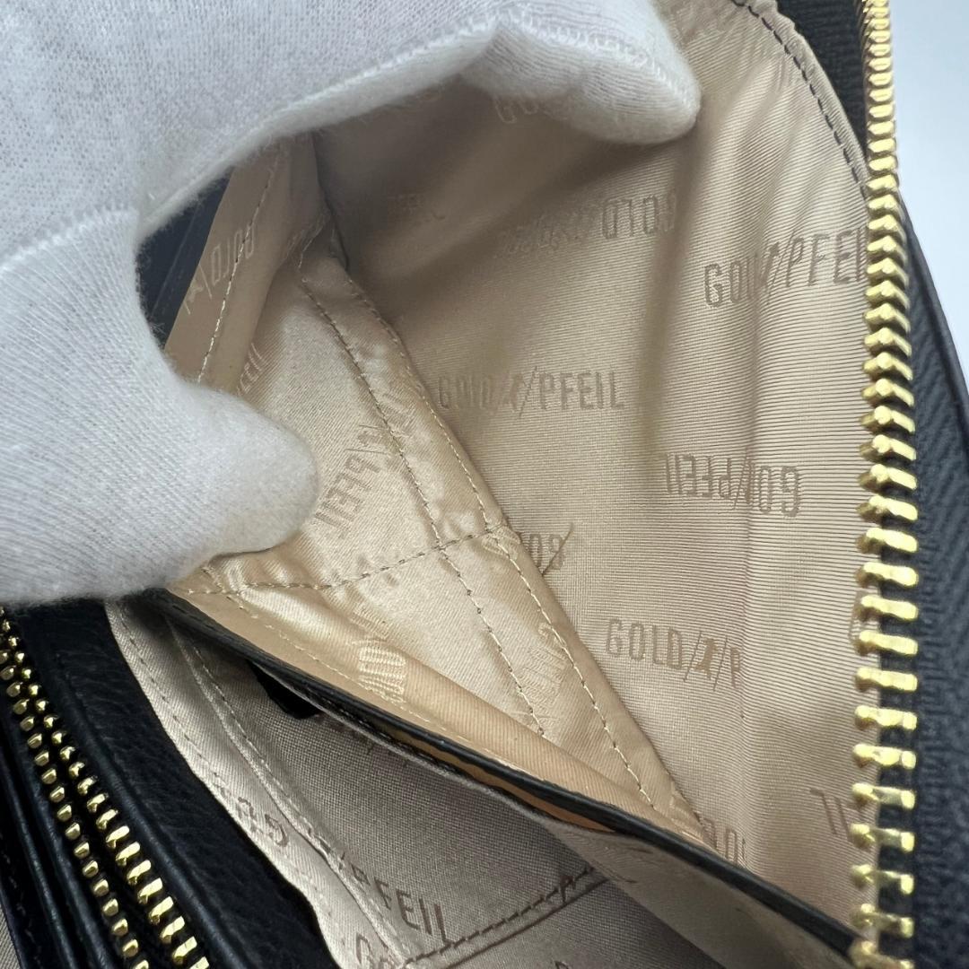 未使用ゴールドファイル☆ジッピーロングウォレット 長財布 型押しレザー 本革 黒