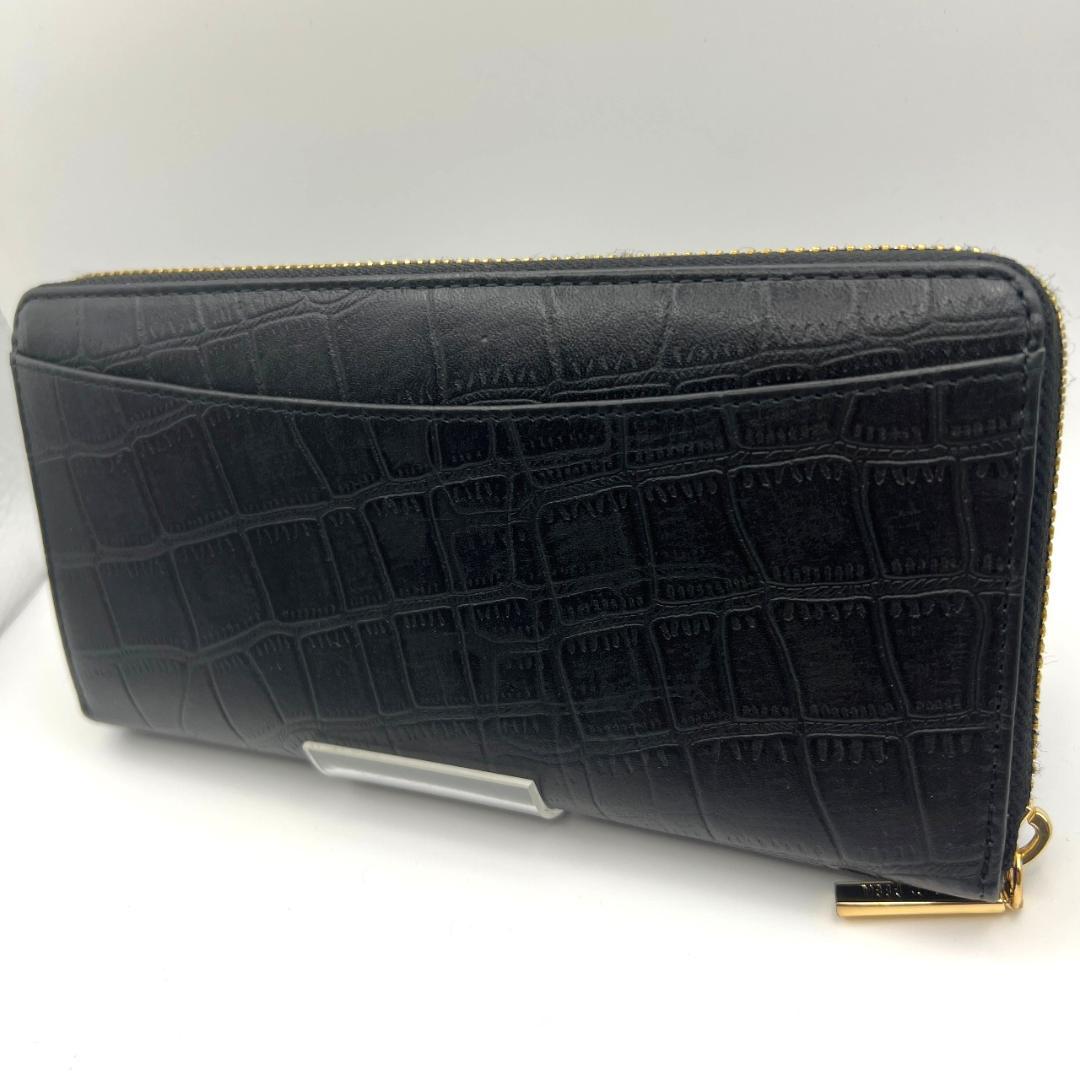 未使用ゴールドファイル☆ジッピーロングウォレット 長財布 型押しレザー 本革 黒
