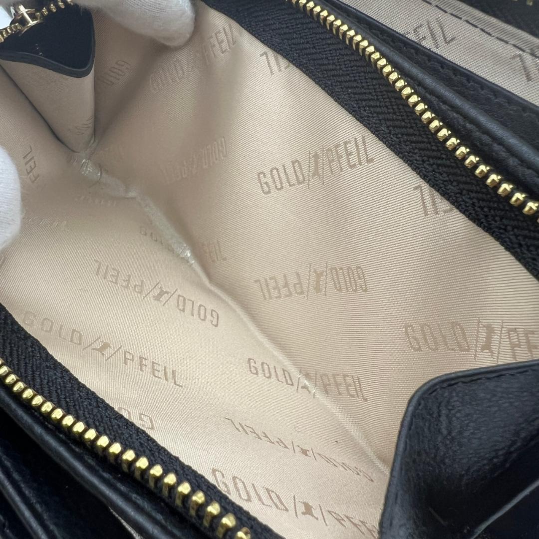 未使用ゴールドファイル☆ジッピーロングウォレット 長財布 型押しレザー 本革 黒