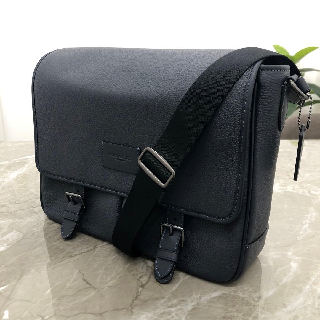 【極美品】COACH コーチ　ネイビー レザー メッセンジャーバッグ メンズ