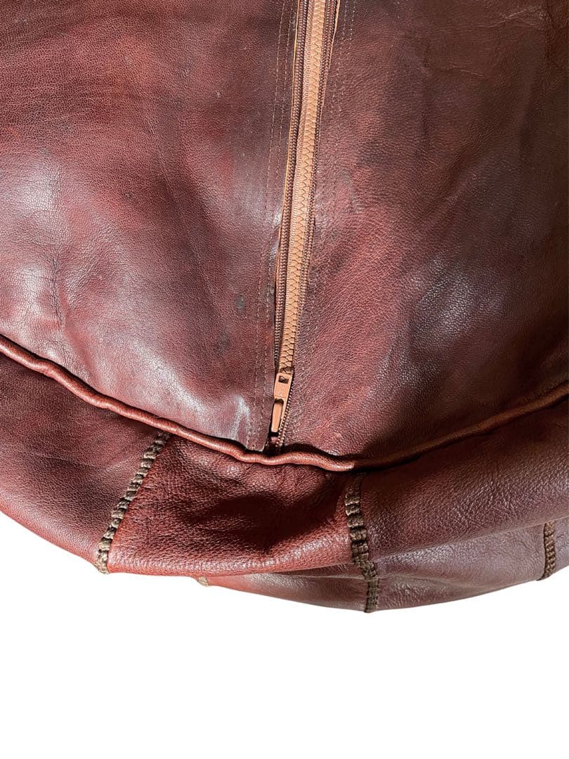 【訳あり】モロッコ産 本革 クッション プフ 円形スツール チョコレート色