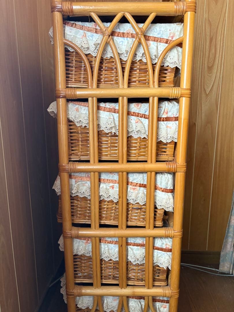 ラタン　ヴィンテージ収納　5段収納　キャスター付き チェスト　アンティーク