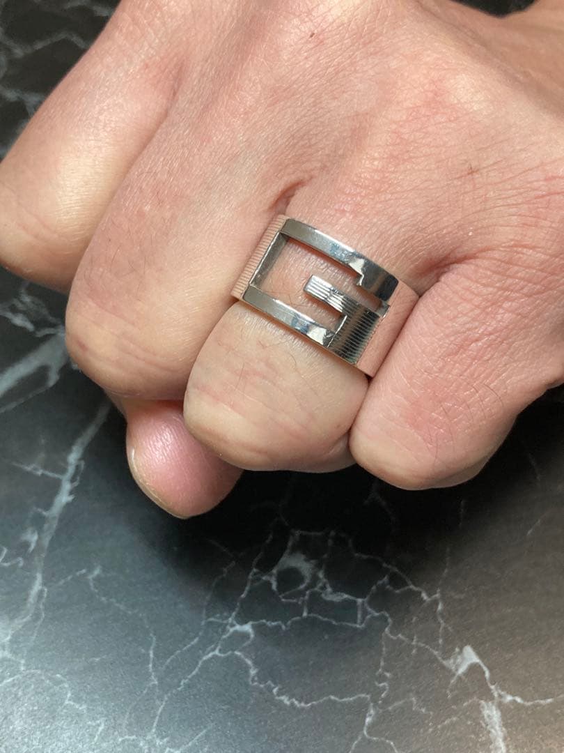 [1-F] GUCCI / Silver925 / 16号 Gロゴ リング