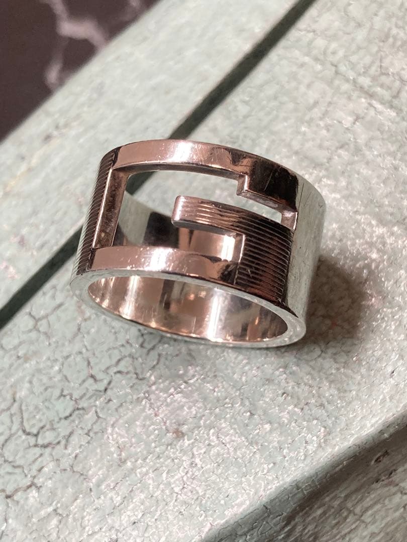 [1-F] GUCCI / Silver925 / 16号 Gロゴ リング