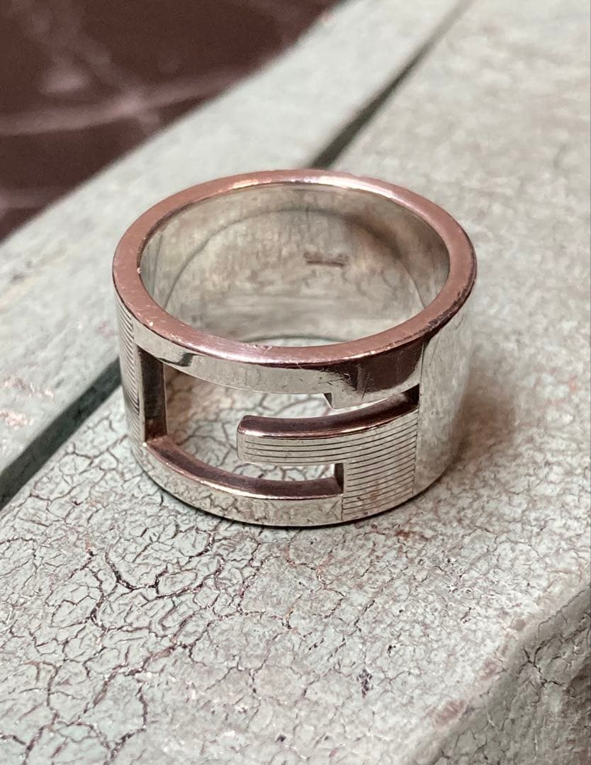 [1-F] GUCCI / Silver925 / 16号 Gロゴ リング