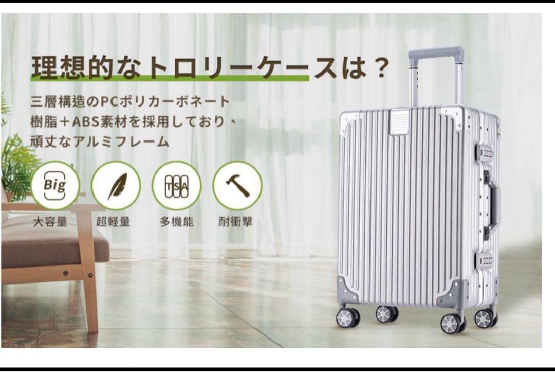 スーツケース tsaロック　シルバー XL 7泊-10泊 100L キャリー