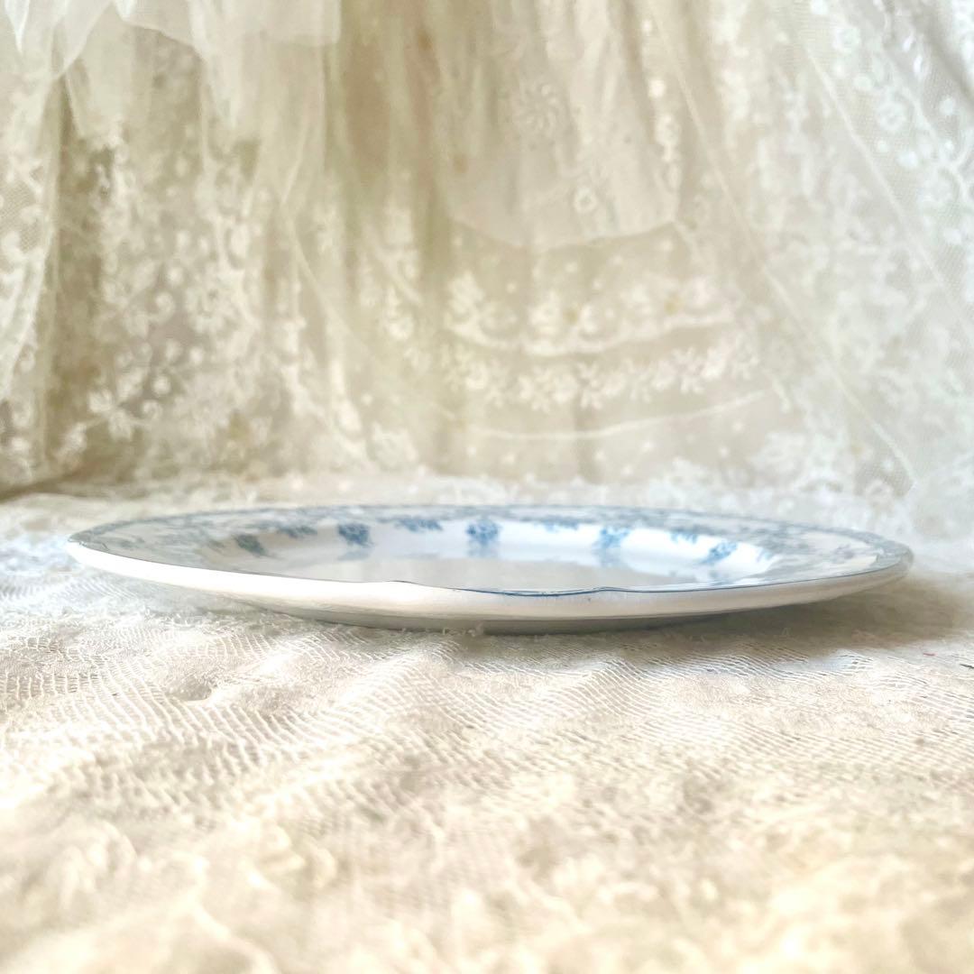 エミールブルジョワ窯ブルーリボンのガーランドプレート　平皿　フランスアンティーク